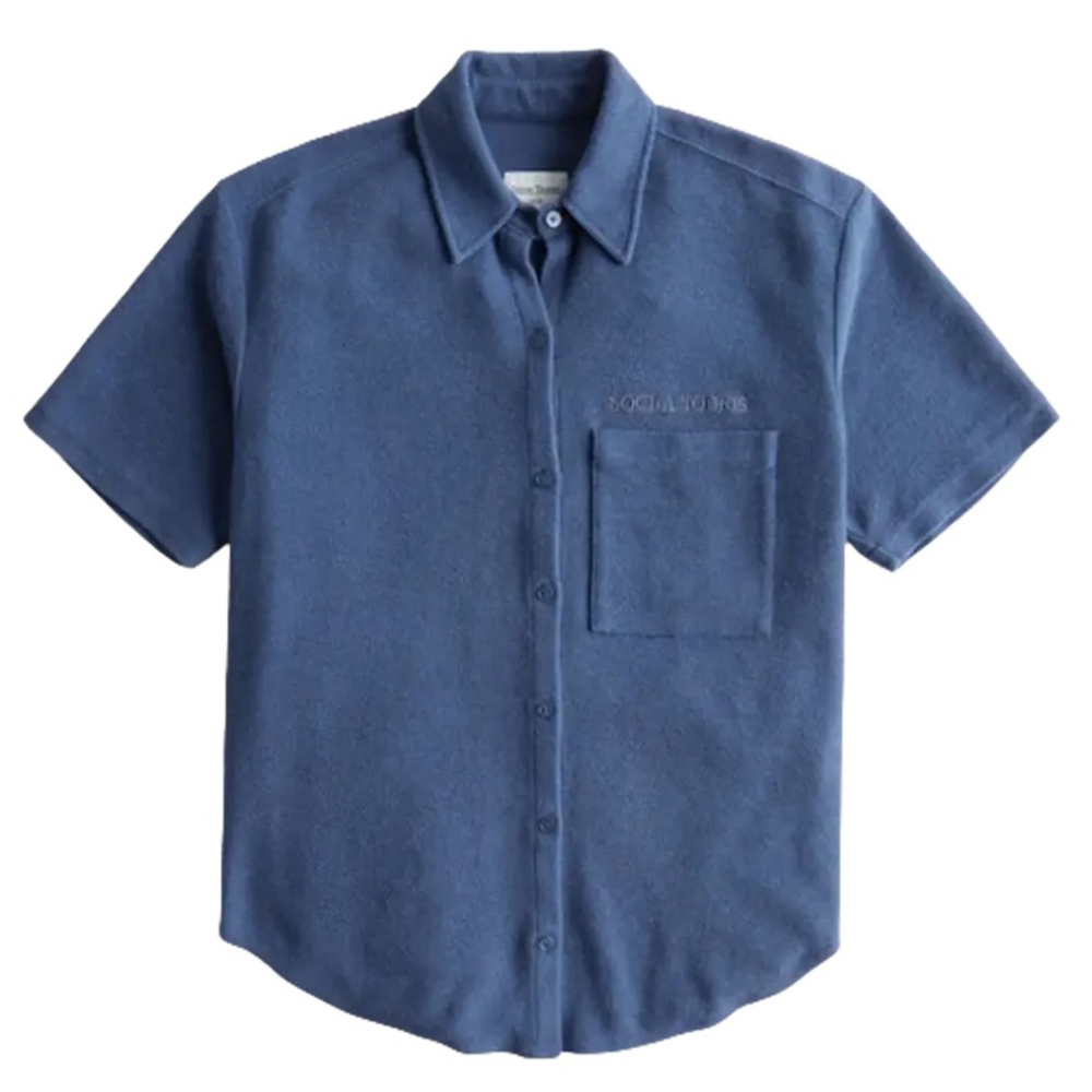 Social Tourist Terry Dad Shirt Blue Short Sleeve Button Down Men’s Size S